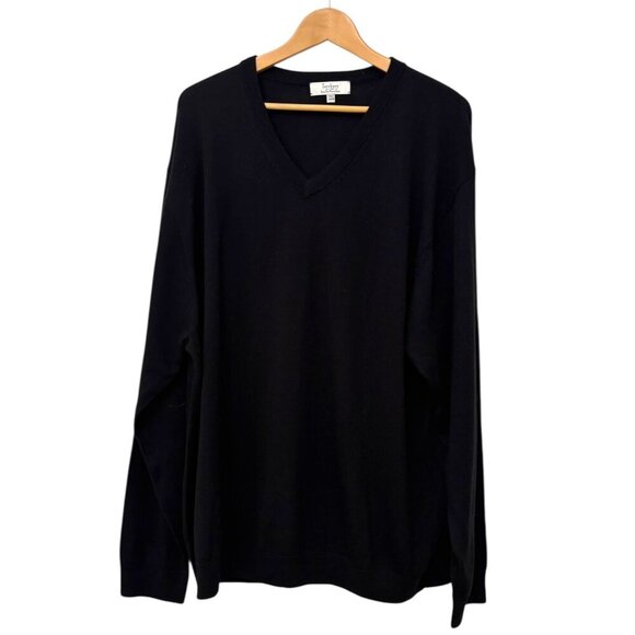TURNBURY Extra Fine 100% Marino Wool V Neck Sweater Black Hard to Find Size 3XB - Picture 1 of 7